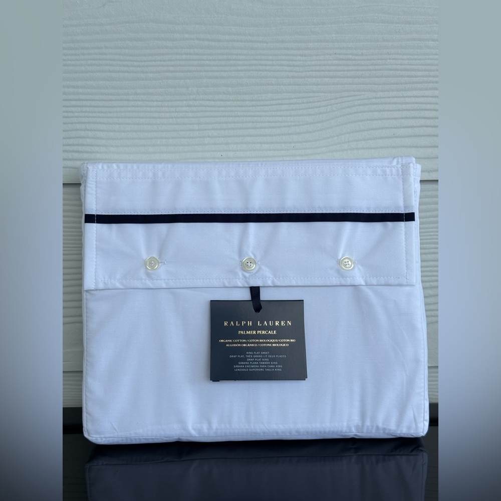 Ralph Lauren Palmer Percale King Flat Sheet White Organic Cotton 464TC New